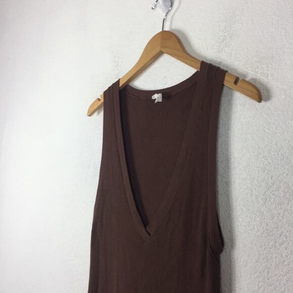 Anthropologie Daily Practice Brown Ribbed V Neck Sleeveless Knit Maxi Dress XS - Picture 6 of 14